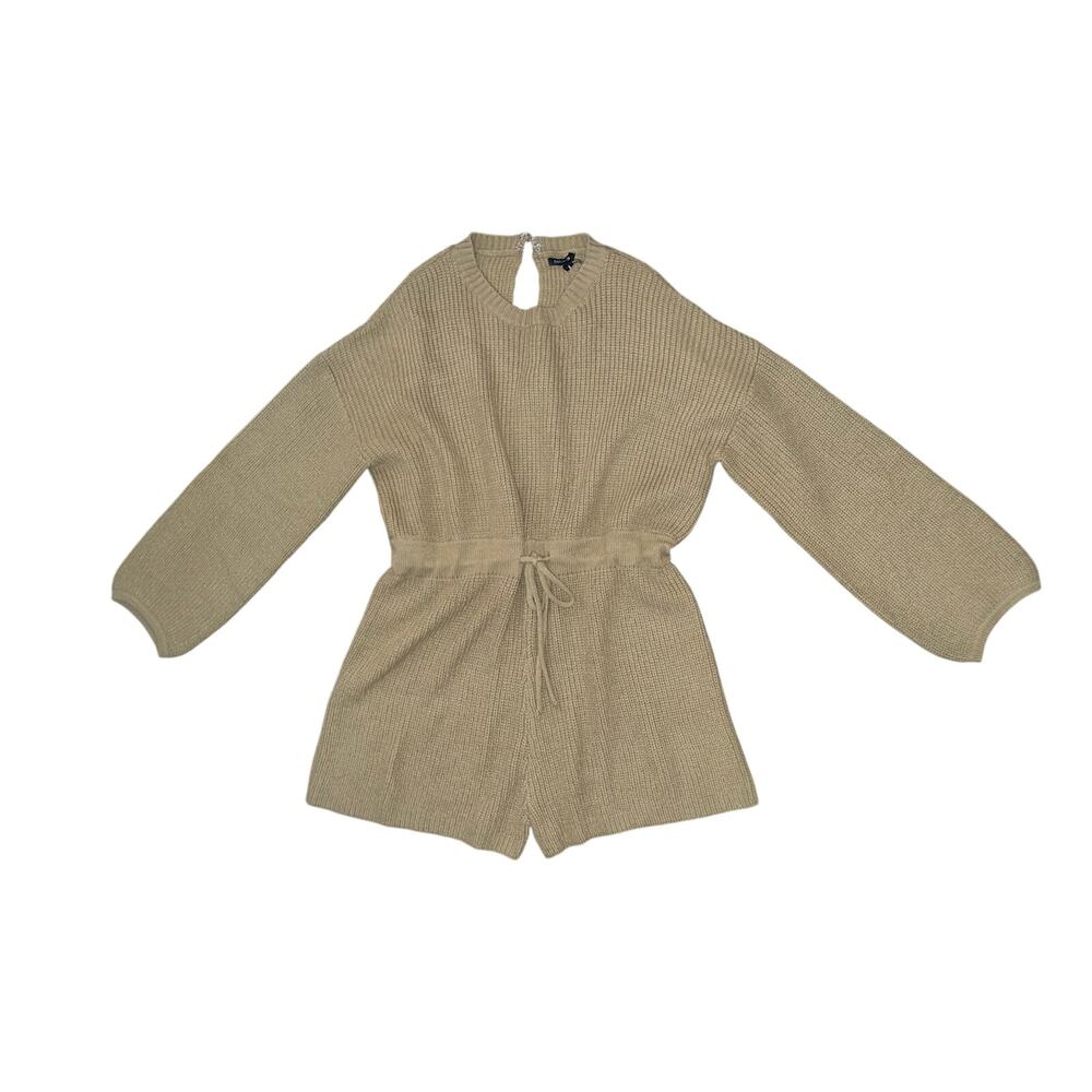 Papermoon Sweater Tan knit romper shorts jumpsuit Tie Waist NWT Size Large